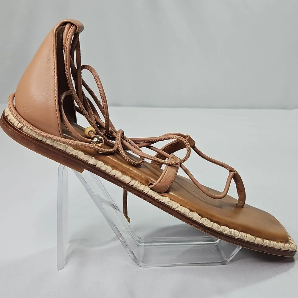 Antonio Melani The Nate Note Leather Ankle Wrap Tie Thong Tan Sandals Sz 9